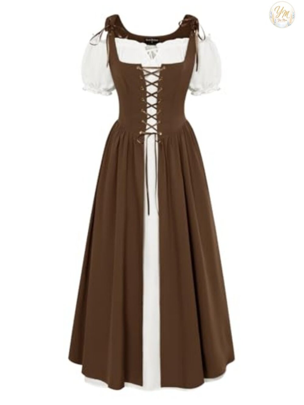 Renaissance Medieval Pirate Costume 2 Piece Dress Set Lace-Up Vest Chemise